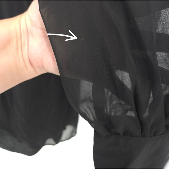 DR2 Daniel Rainn Top Womens 3X Black Chiffon Ne Neck Sash Sheer Puff Sleeves NWT - Picture 13 of 14